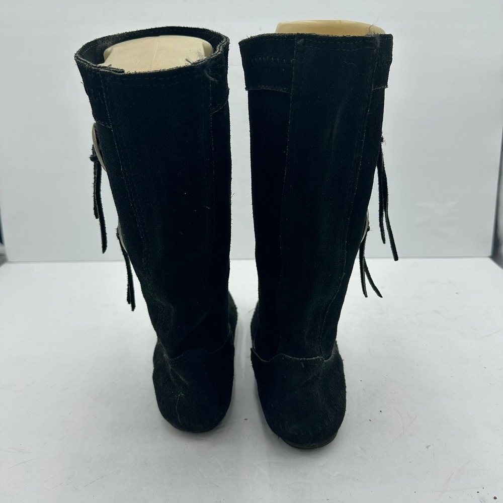 Minnetonka Womens Black Suede Moccasin Mid Calf Boots Concho Button Size 7 - Picture 3 of 8